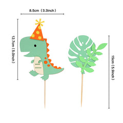 4pcs Dinosaur & Leaf Cake Topper - Green Birthday Christmas Halloween Gift