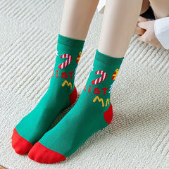 4 Pairs Christmas Letter Print Socks Women's Mid Tube Stockings