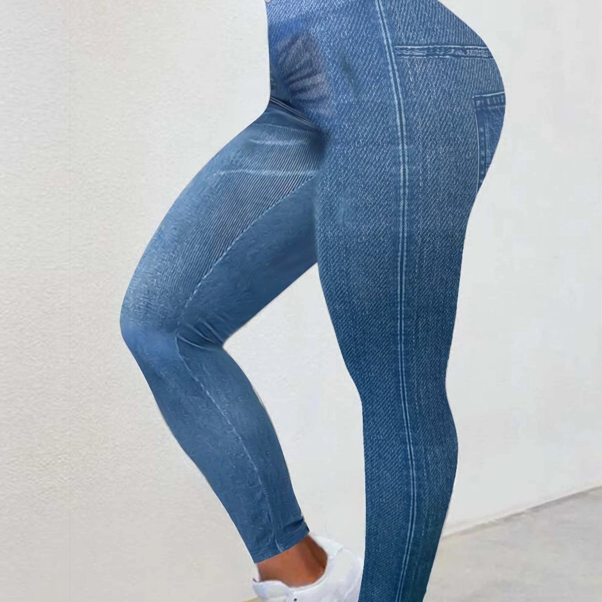  Denim Print High Rise Leggings