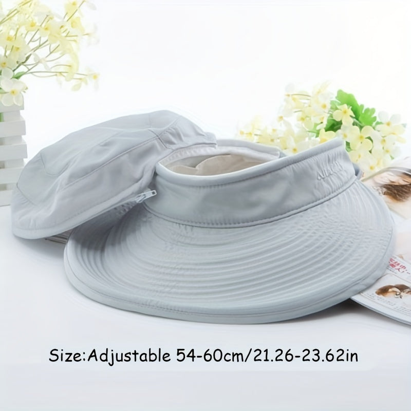 Bowknot Visor Hat Zipper Detachable Top Ponytail Sun Hat UV Protection