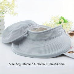 Bowknot Visor Hat Zipper Detachable Top Ponytail Sun Hat UV Protection
