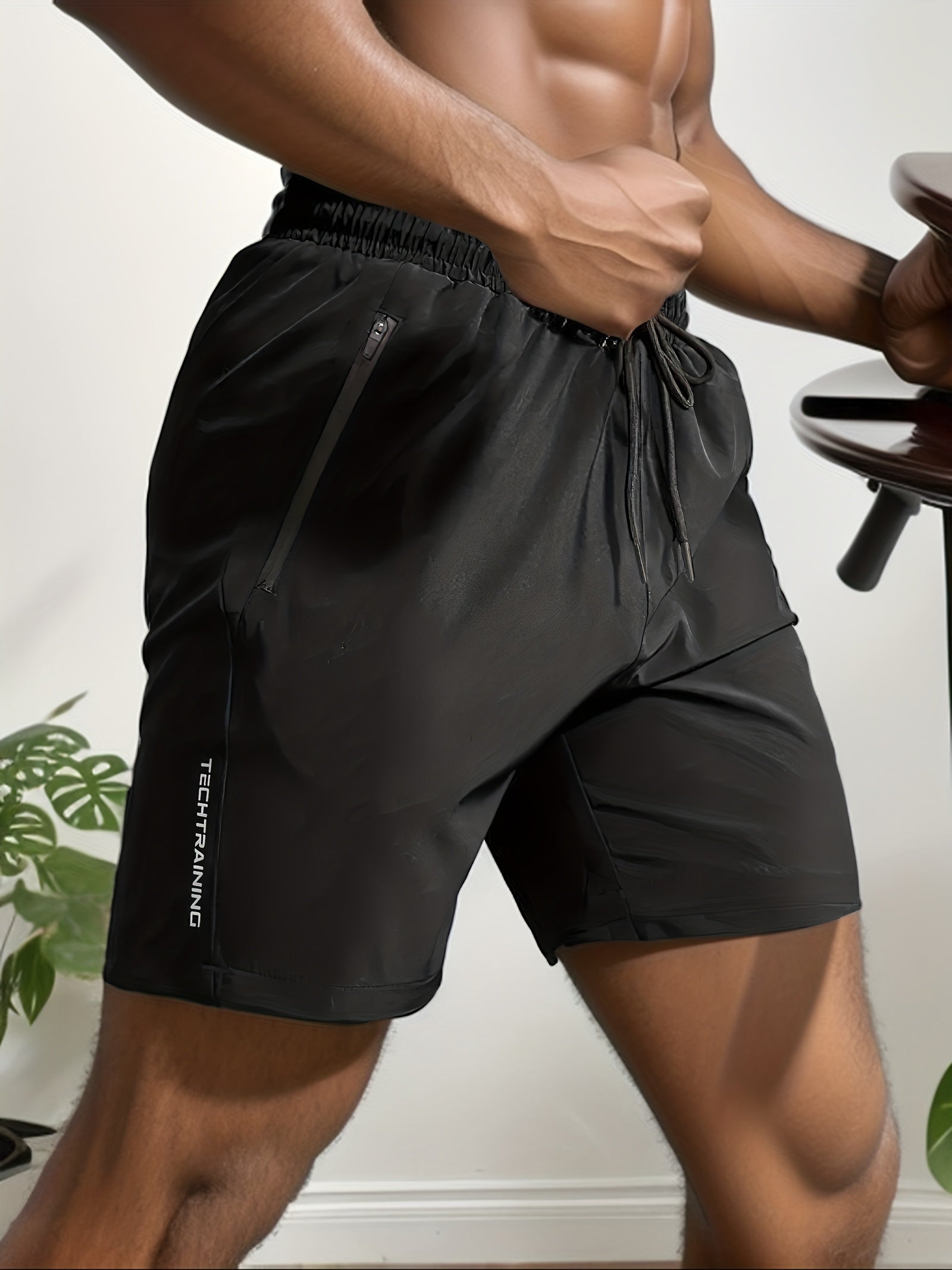 Quick Dry Comfy Men's Casual Zip Pockets Stretch Waist Drawstring Shorts
