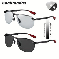 Aluminum Rimless Photochromic Sunglasses Men Polarized Driving Sun Glasses