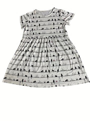  Cat Print Short Sleeve Round Neck Dress