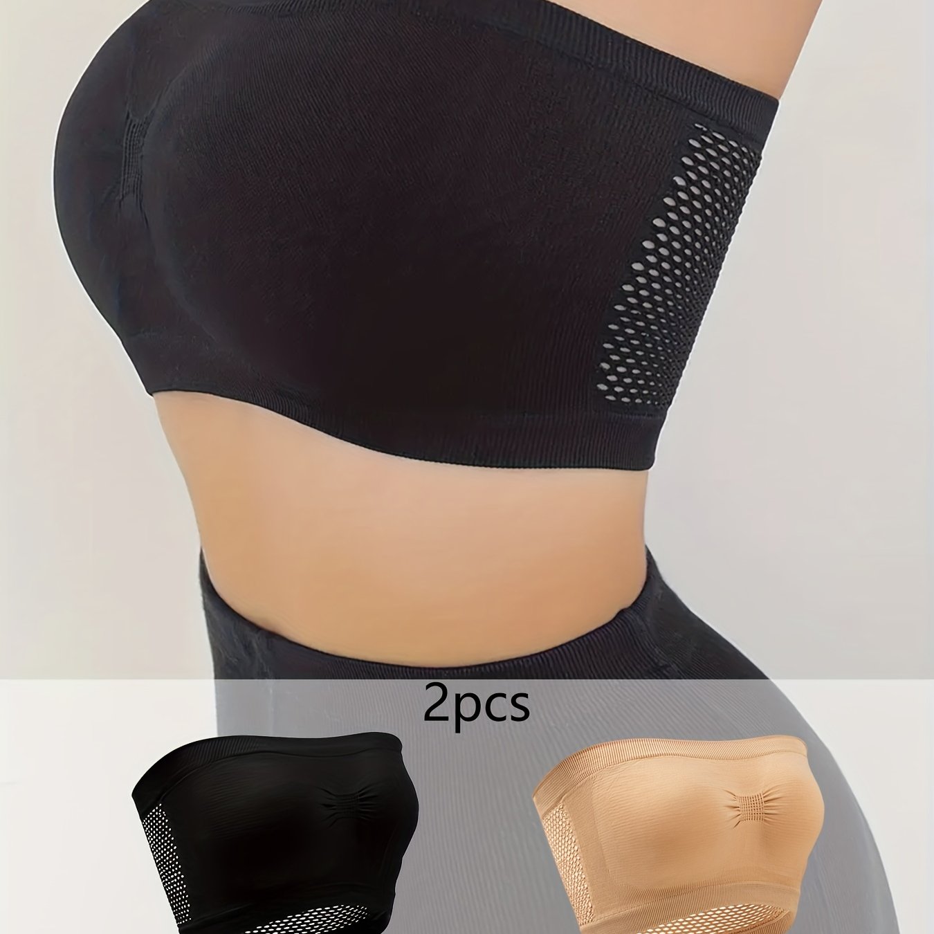 2pcs Wireless Wrap Bras Small Pleats Mesh Back Strapless Lingerie & Underwear