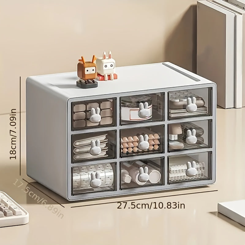 Plastic Cartoon Storage Box Desktop Organizer Nine Grids Keep Desk Tidy