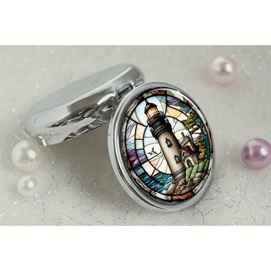 Lighthouse Round Pill Box 3 Compartment Mini Decorative Travel Pill Case