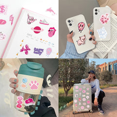 102pcs Preppy Vinyl Sticker Party Supplies Waterproof Stickers Pink Party
