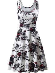  Floral Print Round Neck Stretch Tank Dress