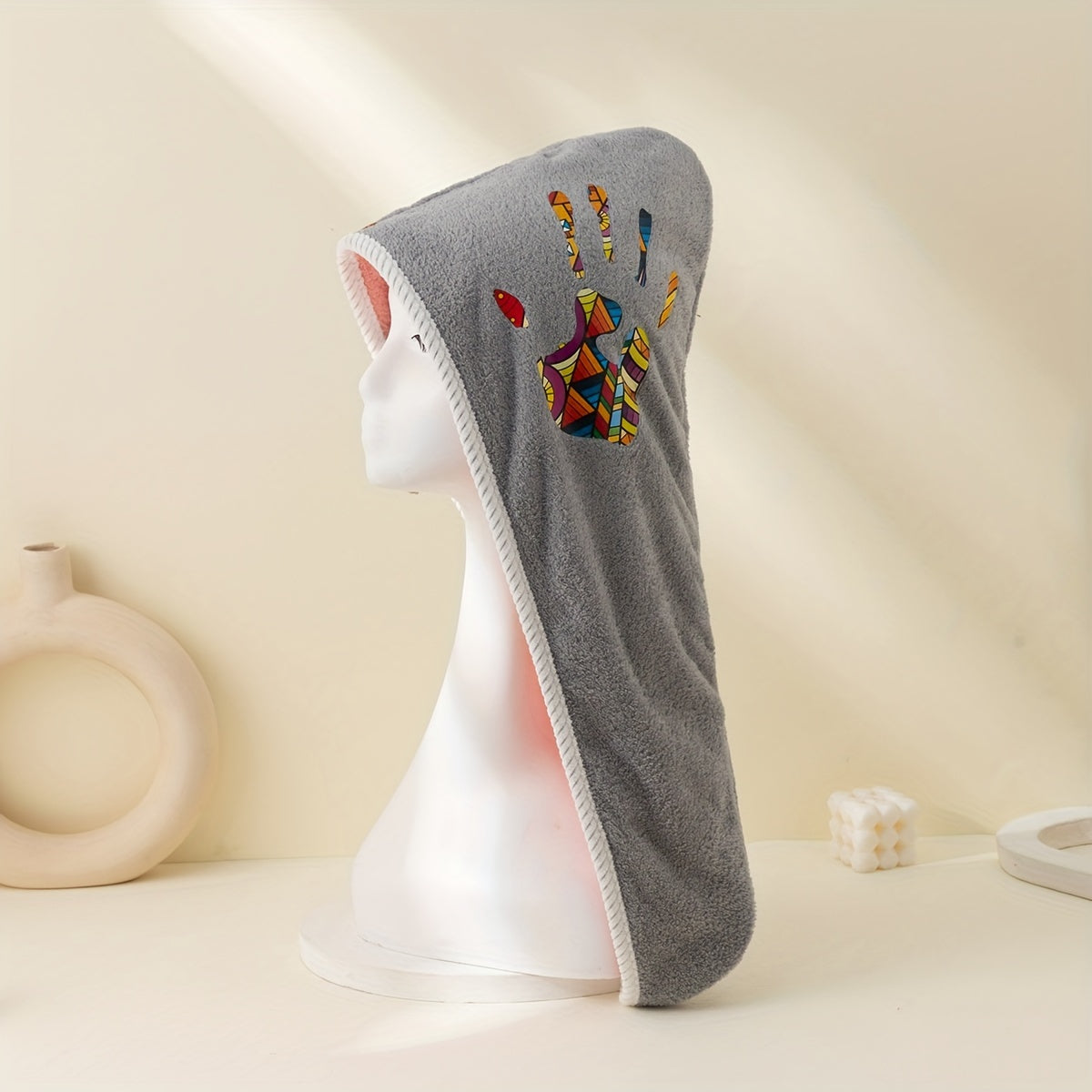 Colorful Palm Pattern Hair Drying Cap Soft Towel