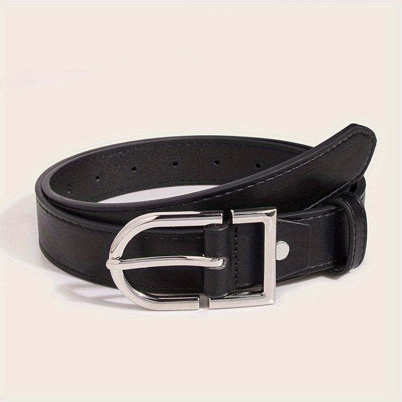 Oval Pin Buckle PU Belt Solid Belt Adjustable Unisex