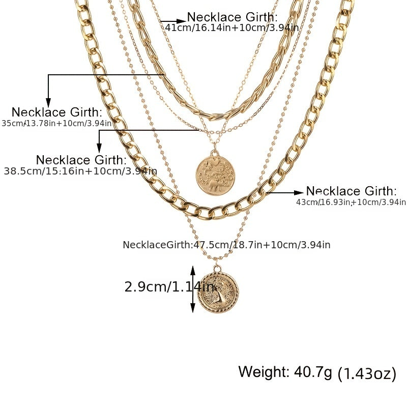 Punk Golden Portrait Coin Pendant Necklace For Women