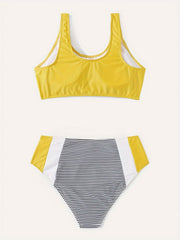  Knot Front Tank Bra & Striped Panty Swimsuit Set