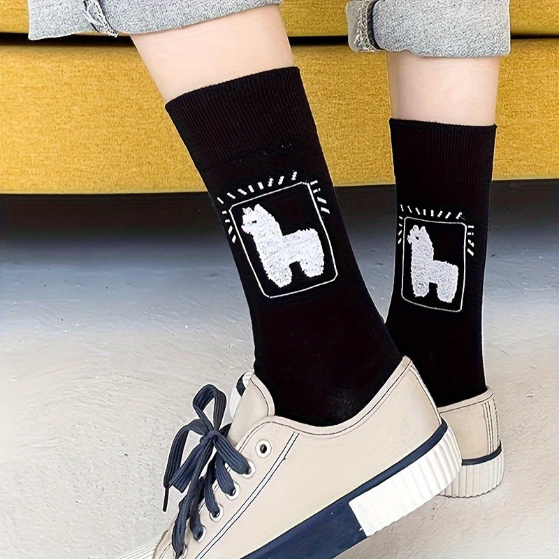 6 Pairs Alpaca Print Socks Women's Mid Tube Stockings