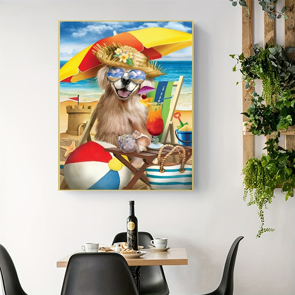 Beach Dog Pattern Canvas Painting Poster for Home Wall Decoration