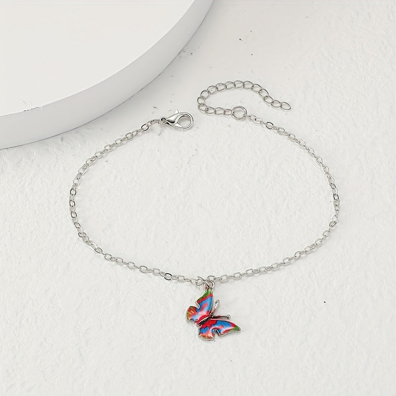 Colorful Butterfly Pendant Chain Anklet Boho Style Adjustable Women Dating Gift