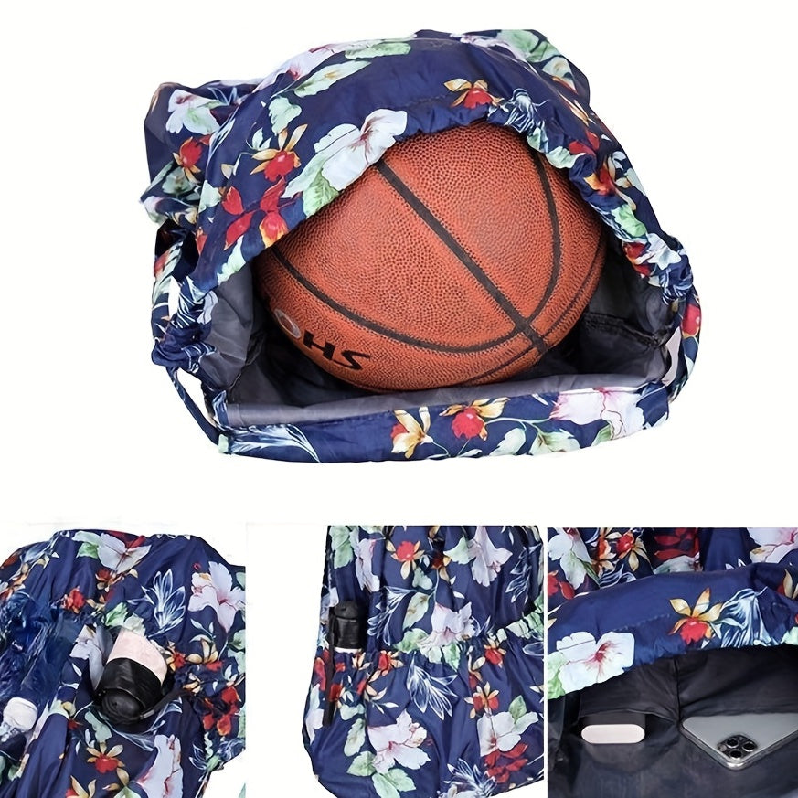 Floral Pattern Drawstring Backpack Lightweight Sports Fitness Backpack