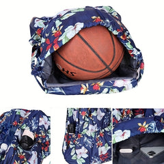 Floral Pattern Drawstring Backpack Lightweight Sports Fitness Backpack