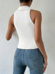 Knitted Polo Collar Top Sleeveless Tank