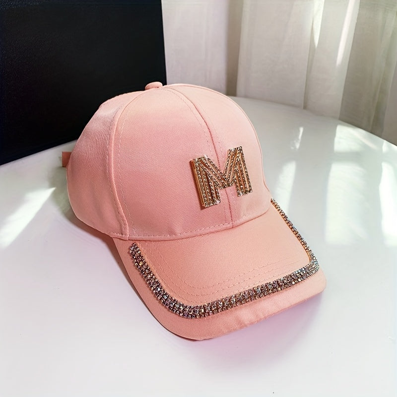 Rhinestone D Label Baseball Cap Hip Hop Sunscreen Sports Hat
