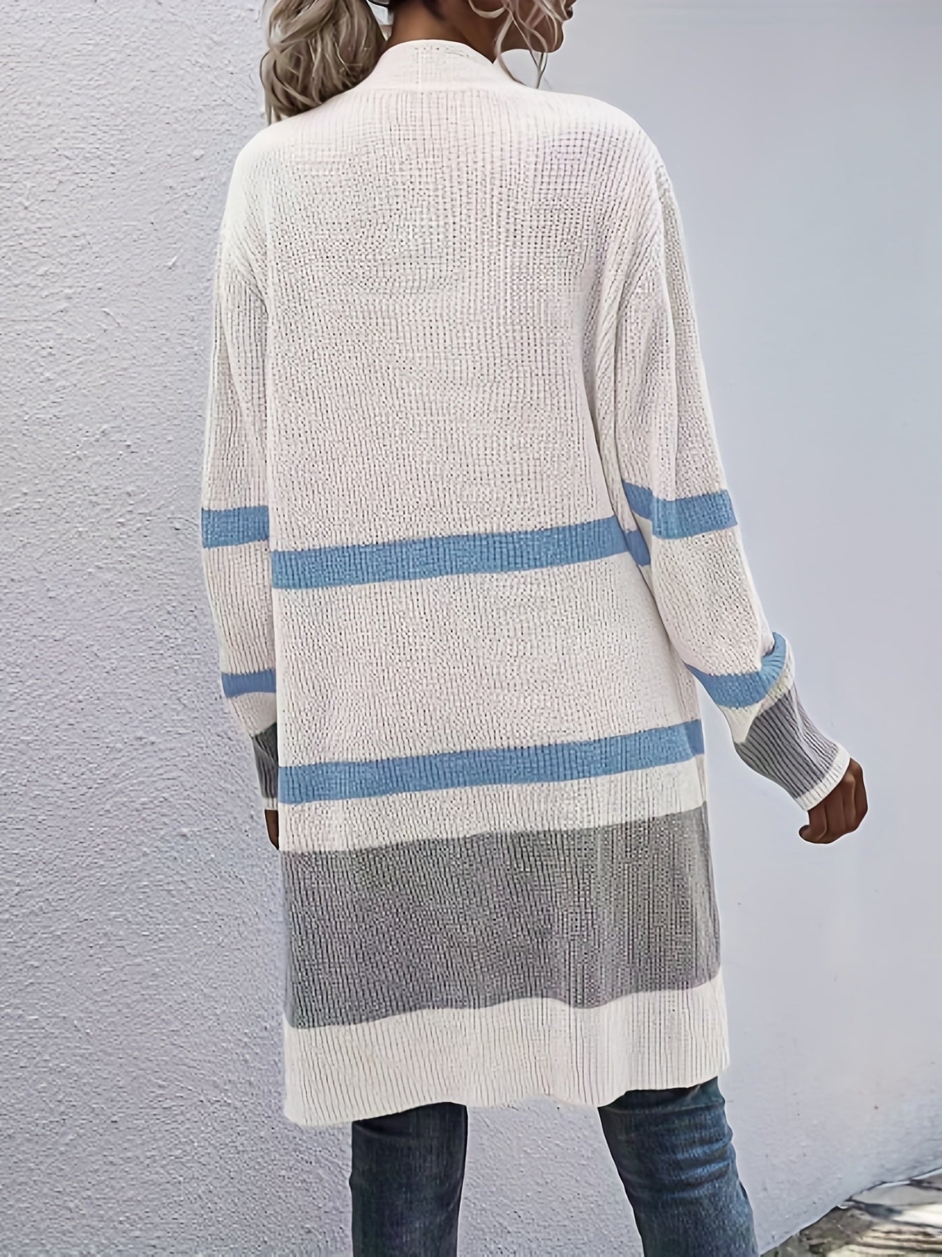  Colorblock Stripe Print Long Sleeve Cardigan