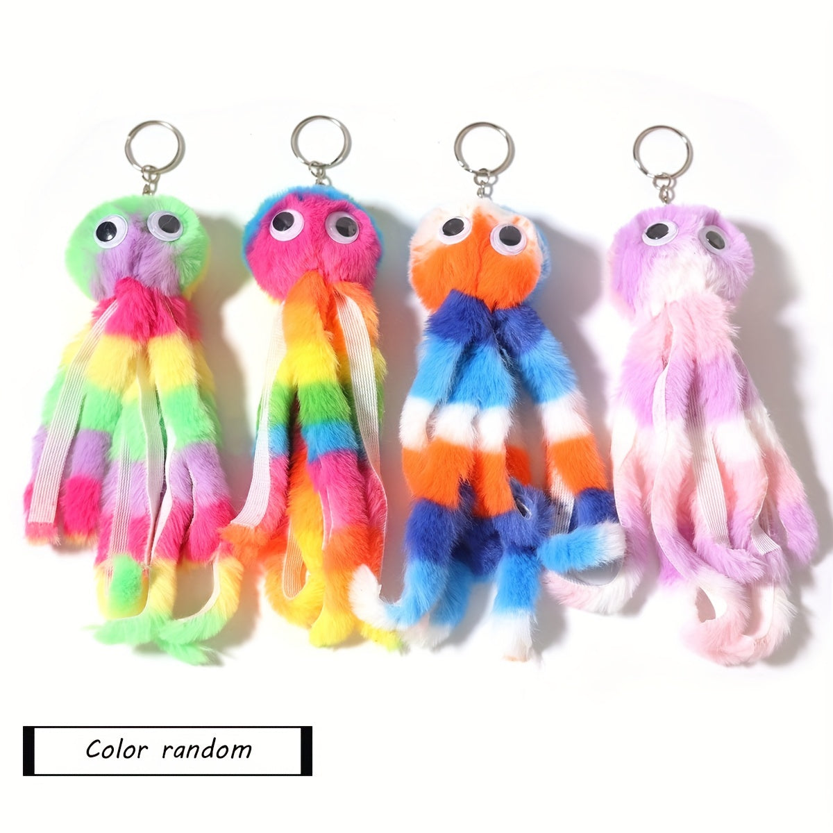 Colorful Stripe Octopus Hair Ball Keychain Female Funny Keychain Pendant
