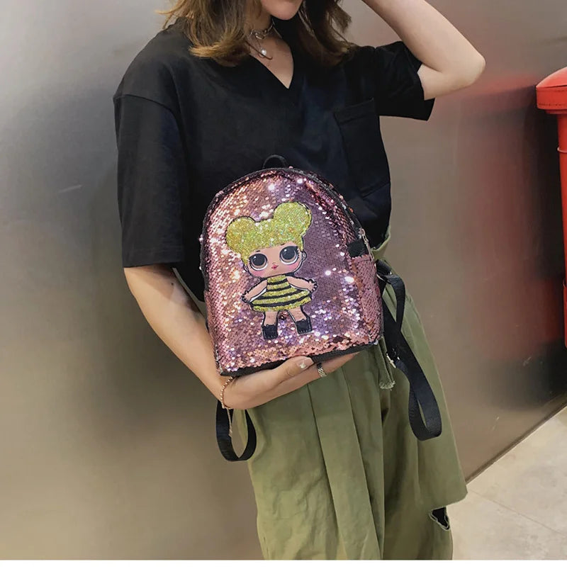 9 Inch Pu Backpack Girl Print Shoulder Bag School Bag for Teenager