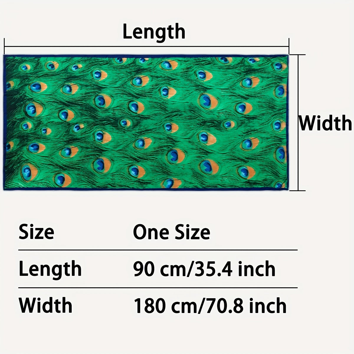 Green Peacock Feather Print Scarf Boho Satin Shawl