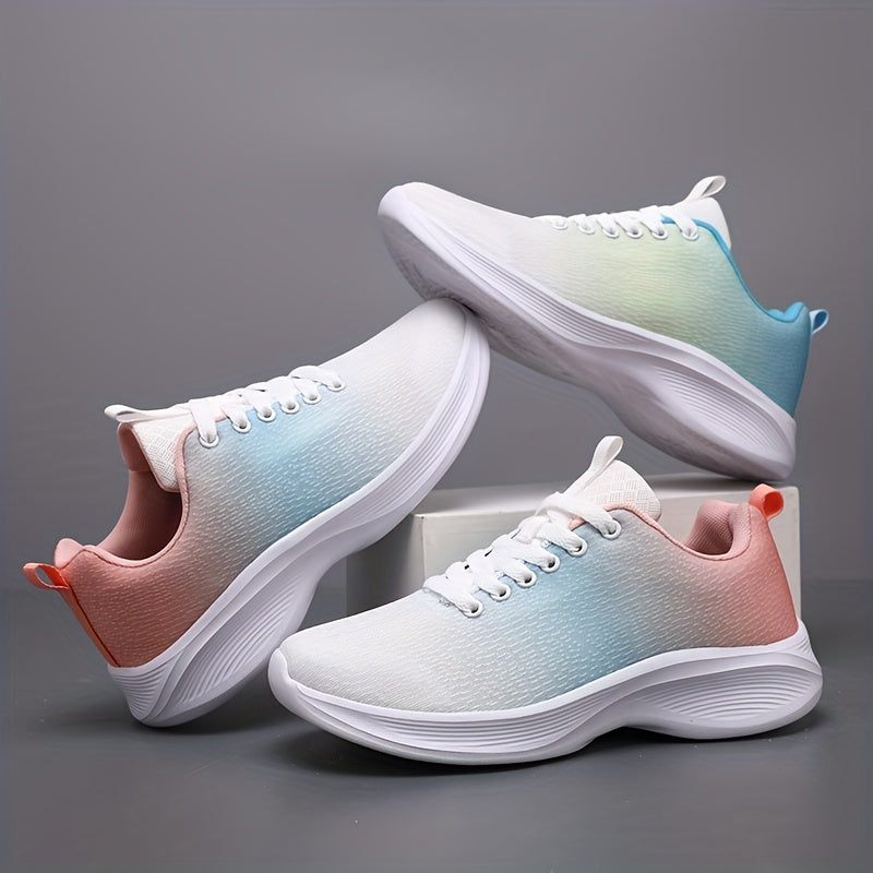 Ombre Lace Up Running Shoes Non Slip Mesh Sneakers for Casual Wear