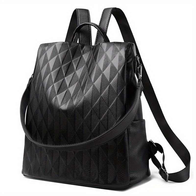 Classic Minimalist Backpack Solid Argyle Pattern Storage Travel Bag
