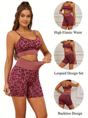 Leopard Print Bra & Panties Set Full Coverage & High Waist Elastic Lingerie