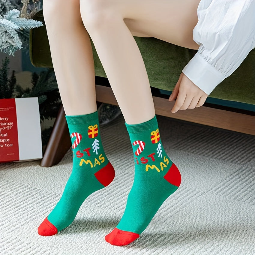 4 Pairs Christmas Letter Print Mid Tube Socks Women's Stockings & Hosiery