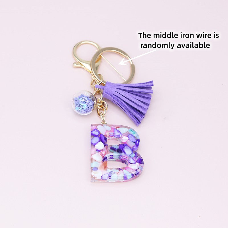 Crystal Initial Letter Liquid Keychain Women Key Chains Bag Charm Gift