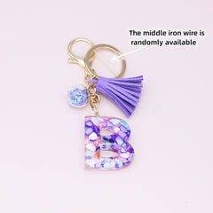 Crystal Initial Letter Liquid Keychain Women Key Chains Bag Charm Gift
