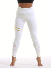 Golden Striped Print Yoga Leggings Slimming High Stretch Fitness Gym Pants
