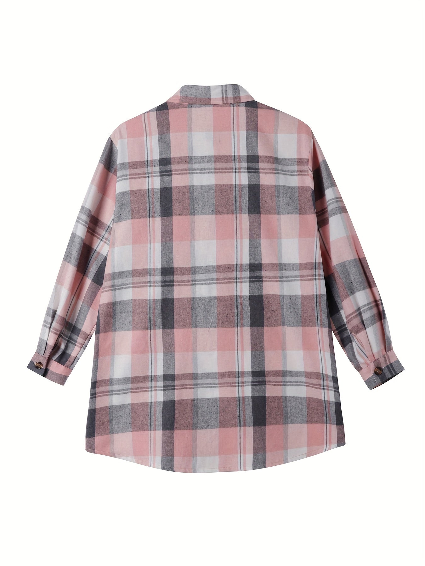  Casual Plaid Print Button Up Long Sleeve Shacket