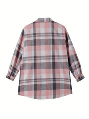  Casual Plaid Print Button Up Long Sleeve Shacket