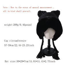 Women's Winter Pom Beanie Hat Fluffy Knit Cat Fox Ear Faux Fur Skull Cap