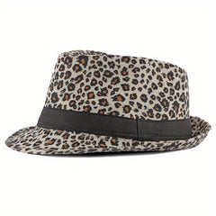 Leopard Pattern Wide Brim Fedora Hat for Parties