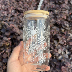 16oz Snowflake Water Cup Set with Lid & Straw - Holiday Gift