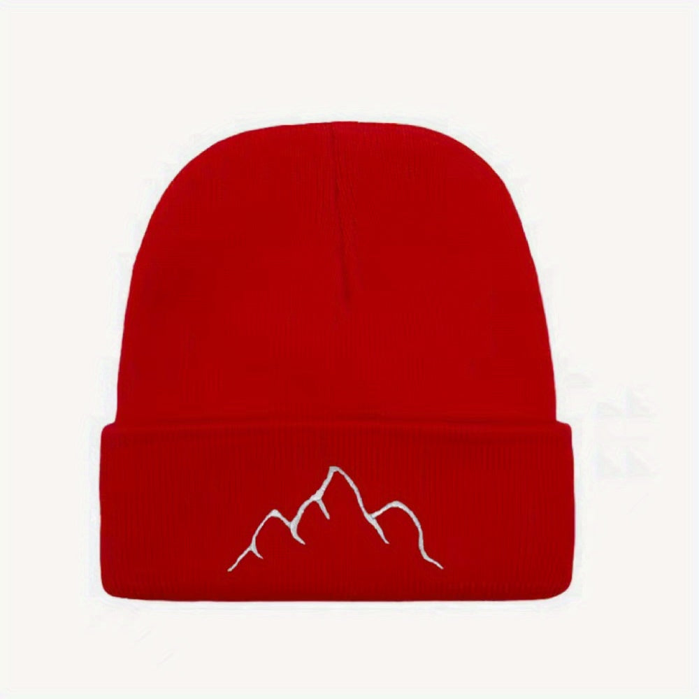 Mountain Embroidery Knit Hat Beanie for Men and Women