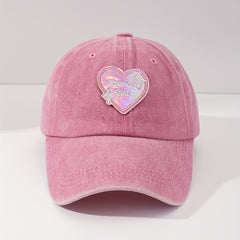Pink Heart Printed Baseball Cap Casual Sunshade Dad Hat Adjustable Sun Hats