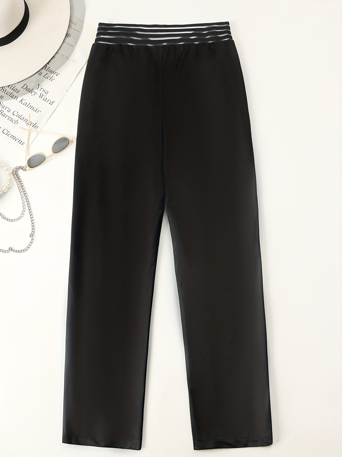 Women's Plus Solid Mesh High Rise Stretch Straight Leg Trousers