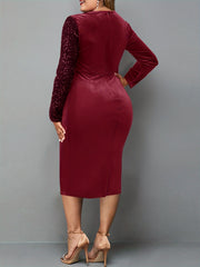  Colorblock Sequin Cut Out Midi Dress