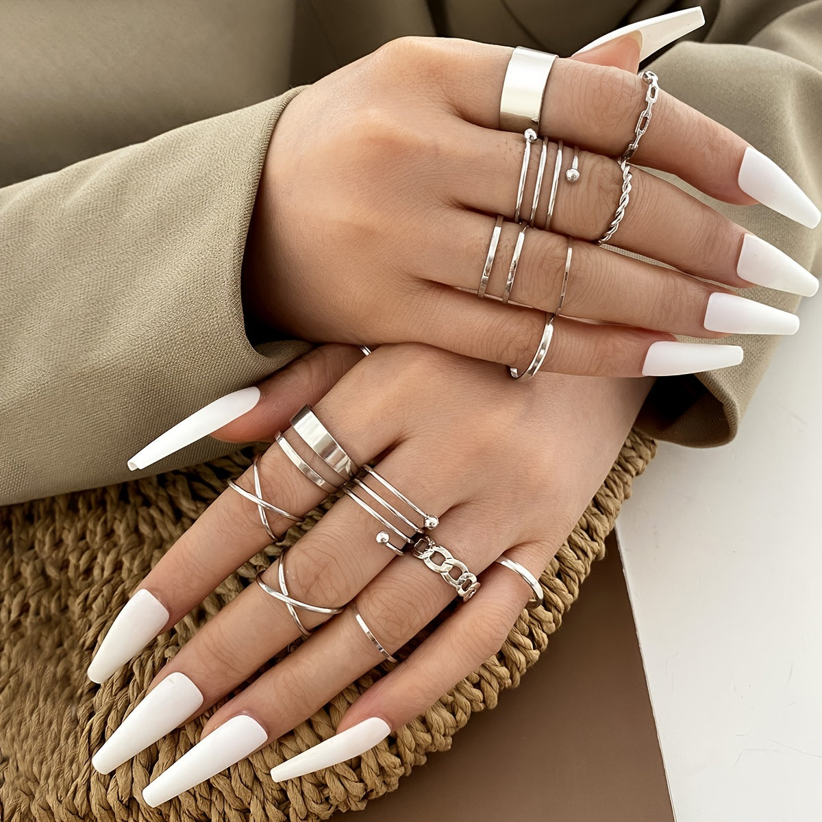 Geometric Surplice Ring Set Women's Jewelry