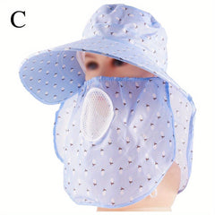 Floral Print Sun Hats With Neck Gaiter Mask UV Protection Visors