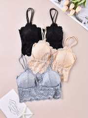 3pcs Lace Wireless Bras Scallop Trim Lingerie
