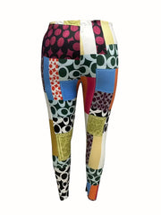  Colorblock Print Knot Crop Top & Pants Set