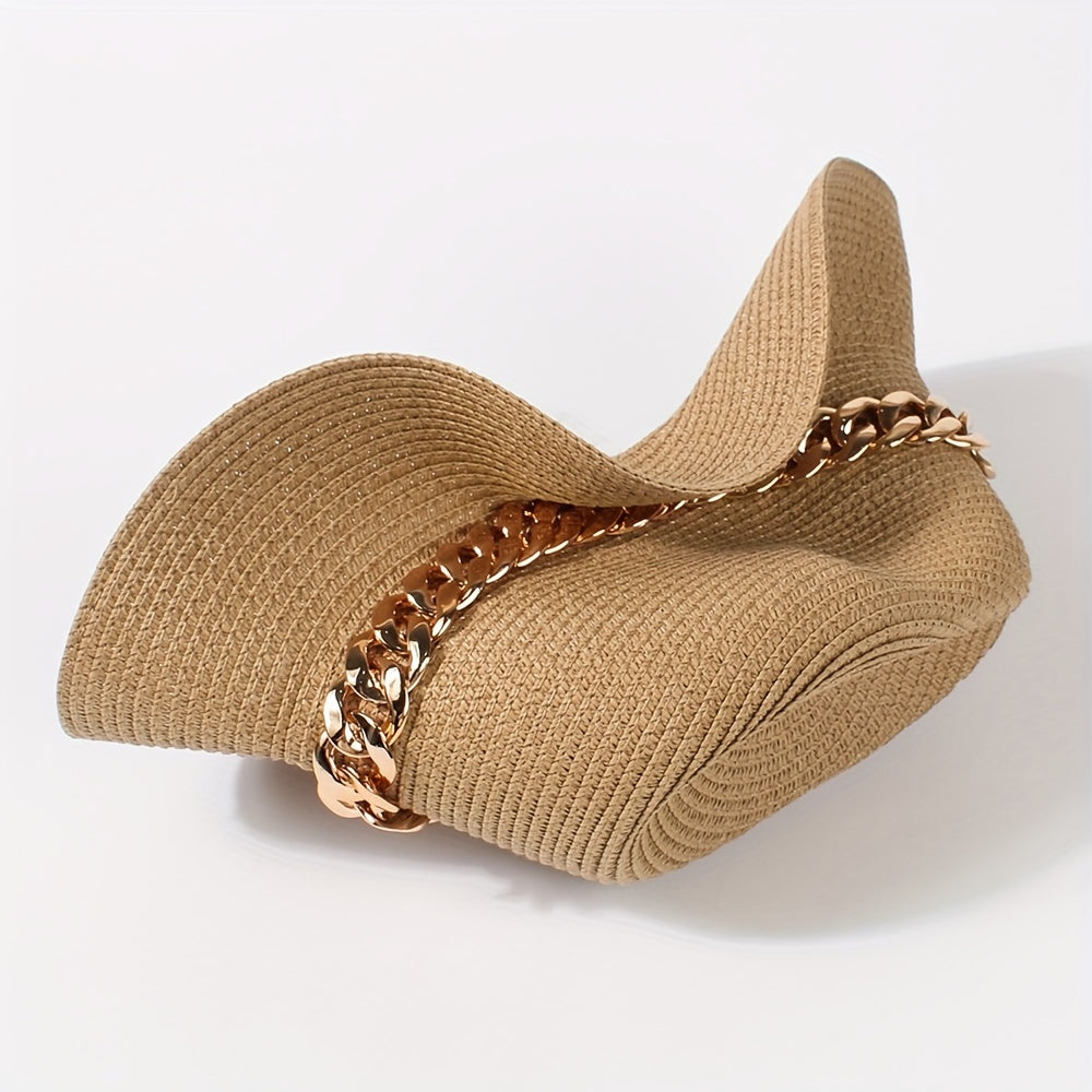 Golden Chain Decor Sun Hat Classic Coffee Jazz Fedora Cap