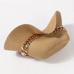 Golden Chain Decor Sun Hat Classic Coffee Jazz Fedora Cap